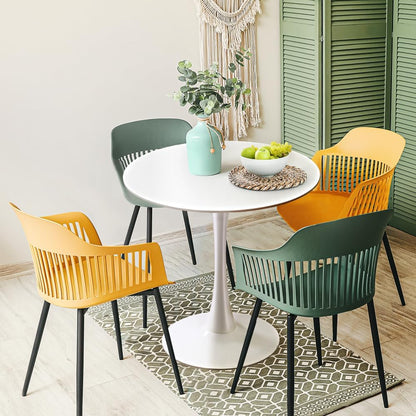 Furb 70cm Round Dining Table for 2, Outdoor Small White Tulip Patio Coffee Table, Wooden Tabletop and Steel Leg