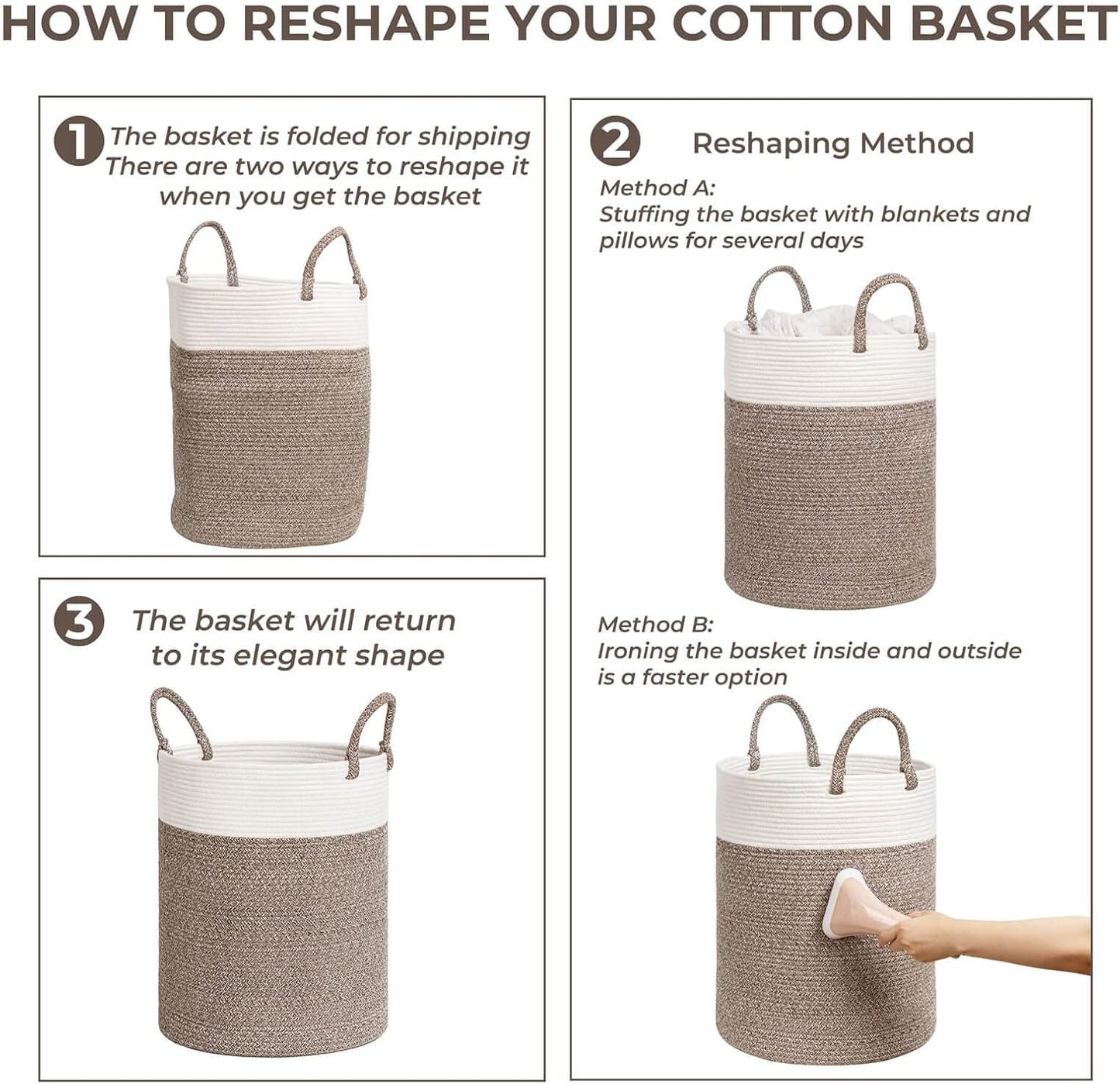 INDRESSME Extra Large Laundry Basket,Woven Laundry Hamper with Handles,Baskets Storage Organization for Blanket Home Décor,Tall Rope Storage Basket for Towels, Pillows,16 x 20 inches