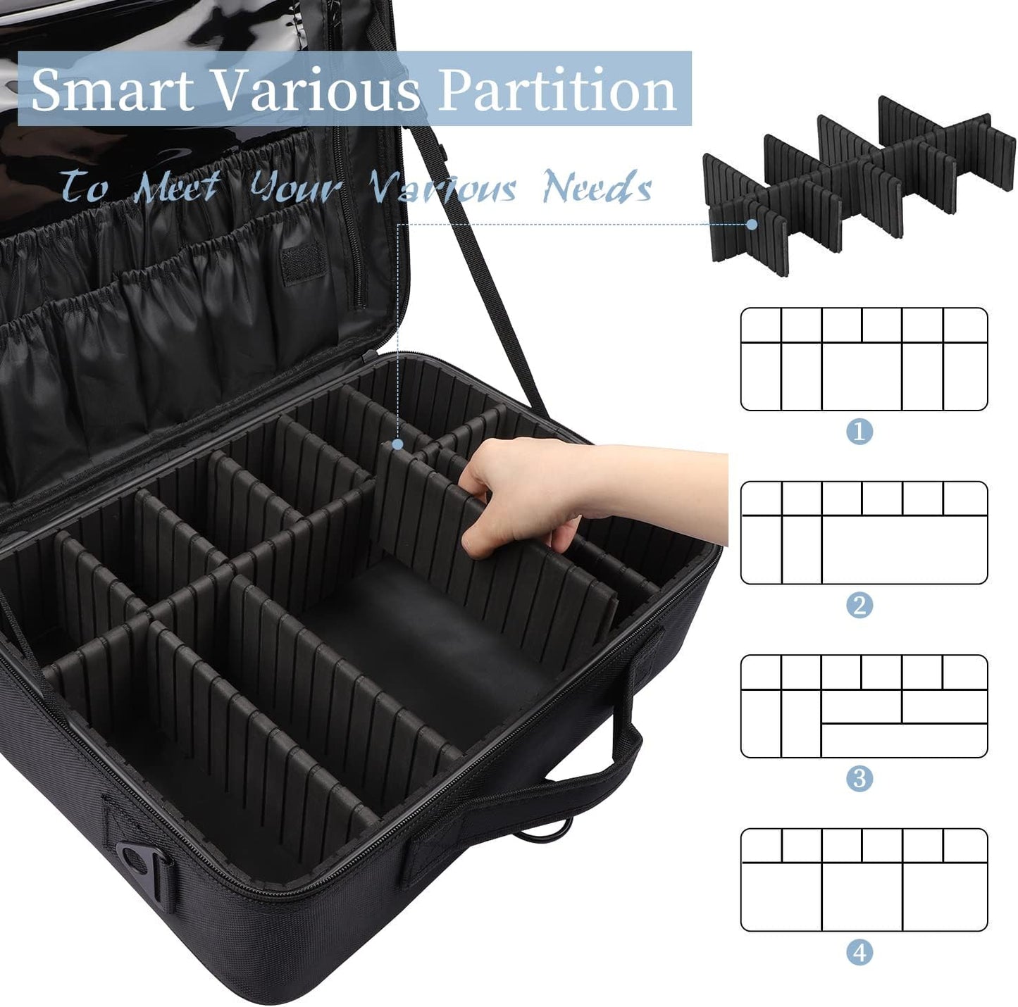 GZCZ 3 Layers Large Capacity Travel Professional Makeup Train Case Cosmetic Brush Organizer Portable Artist Storage bag 16.5 inches with Adjustable Dividers and shoulder strap for Make up Accessories