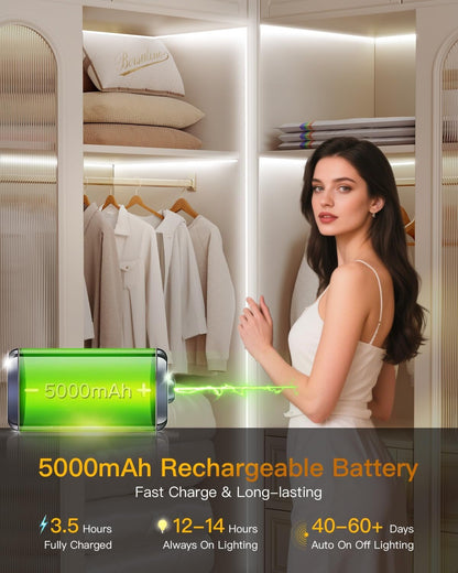 COB Led Light Strips, Amagle 2 Pack 13FT Motion Sensor Light Indoor 5000mAh Rechargeable Battery Powered Dimmable LEDs Closet Motion Activated Under Cabinet Lighting Led Lights Strip for Bedroom, TV