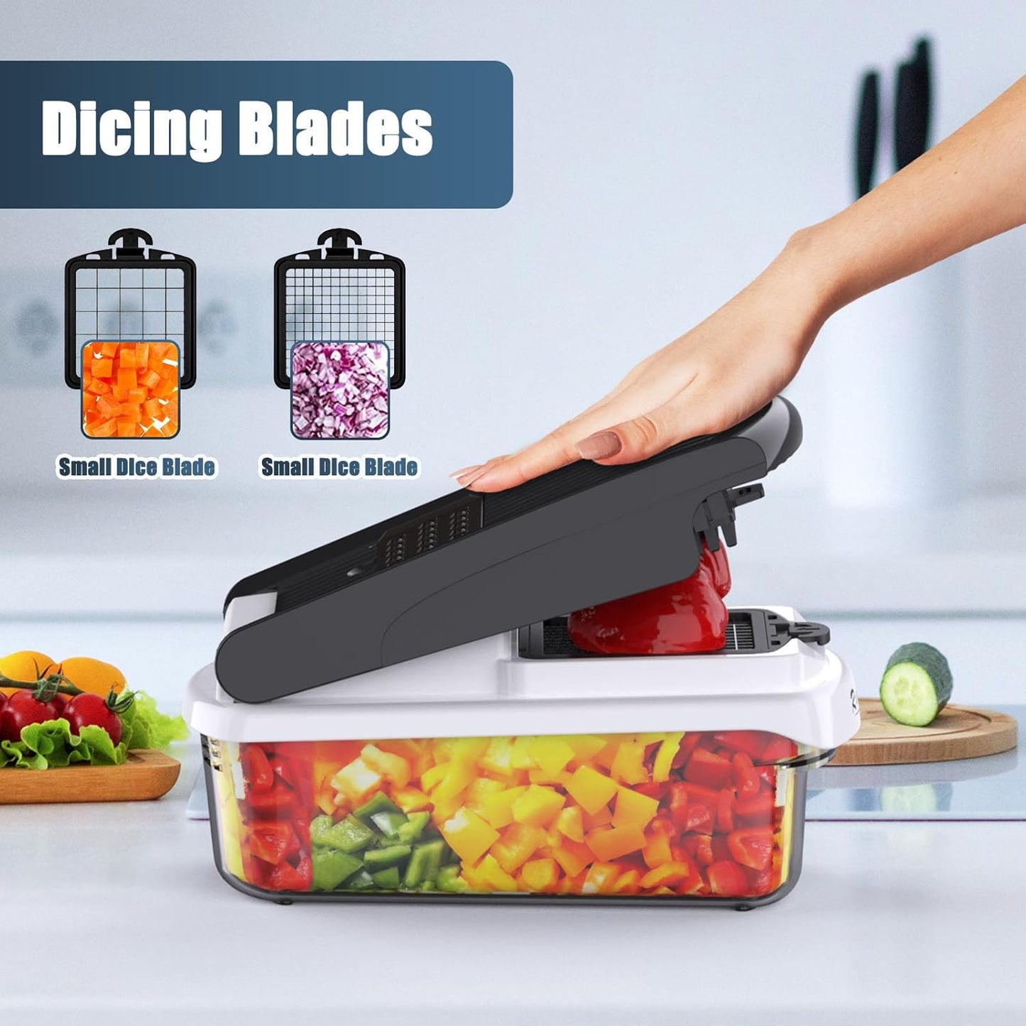 Vegetable Chopper - Mandoline Slicer, Onion Veggie Food Chopper with Container, Cucumber Potato Slicer, Salad Chopper Tool, 15 in 1 Kitchen Gadgets, Perfect for House Warming Gifts