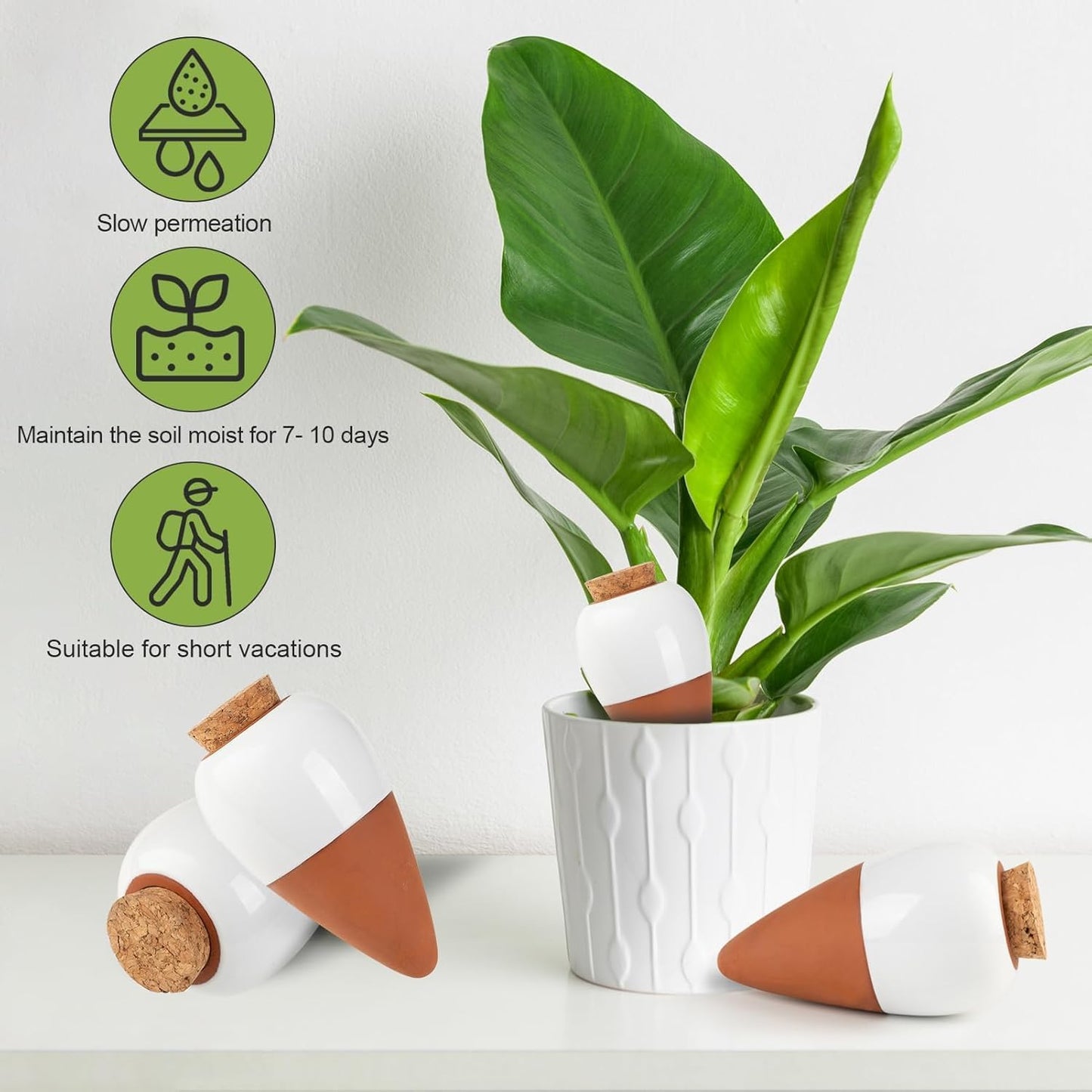 4 Pack Plant Self Watering Globes, Terracotta Watering Spikes, Slow Release Olla Pots Holds 16 oz, Drip Irrigiation Olla System