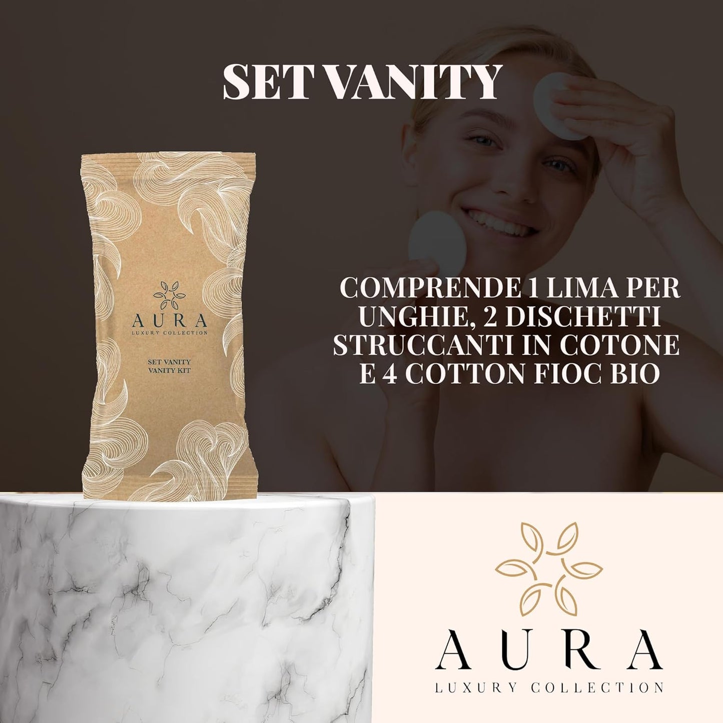 Aura Luxury Collection 260 Piece Kit with Body Cream, Shower Shampoo, Luxury Disposable Slippers, Vanity Set, Shaving Set, Oral Care Set + 500 Bands Guarantee!