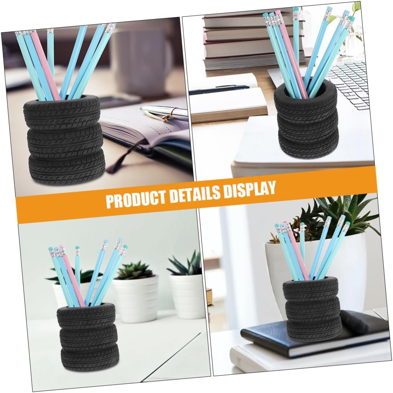 Angoily 2pcs Creative Tire Shaped Pen Holder Unique Desk Caddy for Office Organization Multi Functional Pencil Organizer Distinctive Design for Clutter Workspace for Stationery Storage