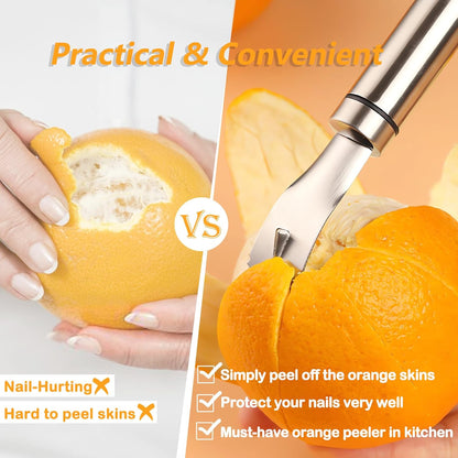 Stainless Steel Orange Peeler | Easy to Peel | Long Handle Orange Citrus Peeler Tool | Triangular-Blade & Zigzag-Shovel Orange Peeler Gadget