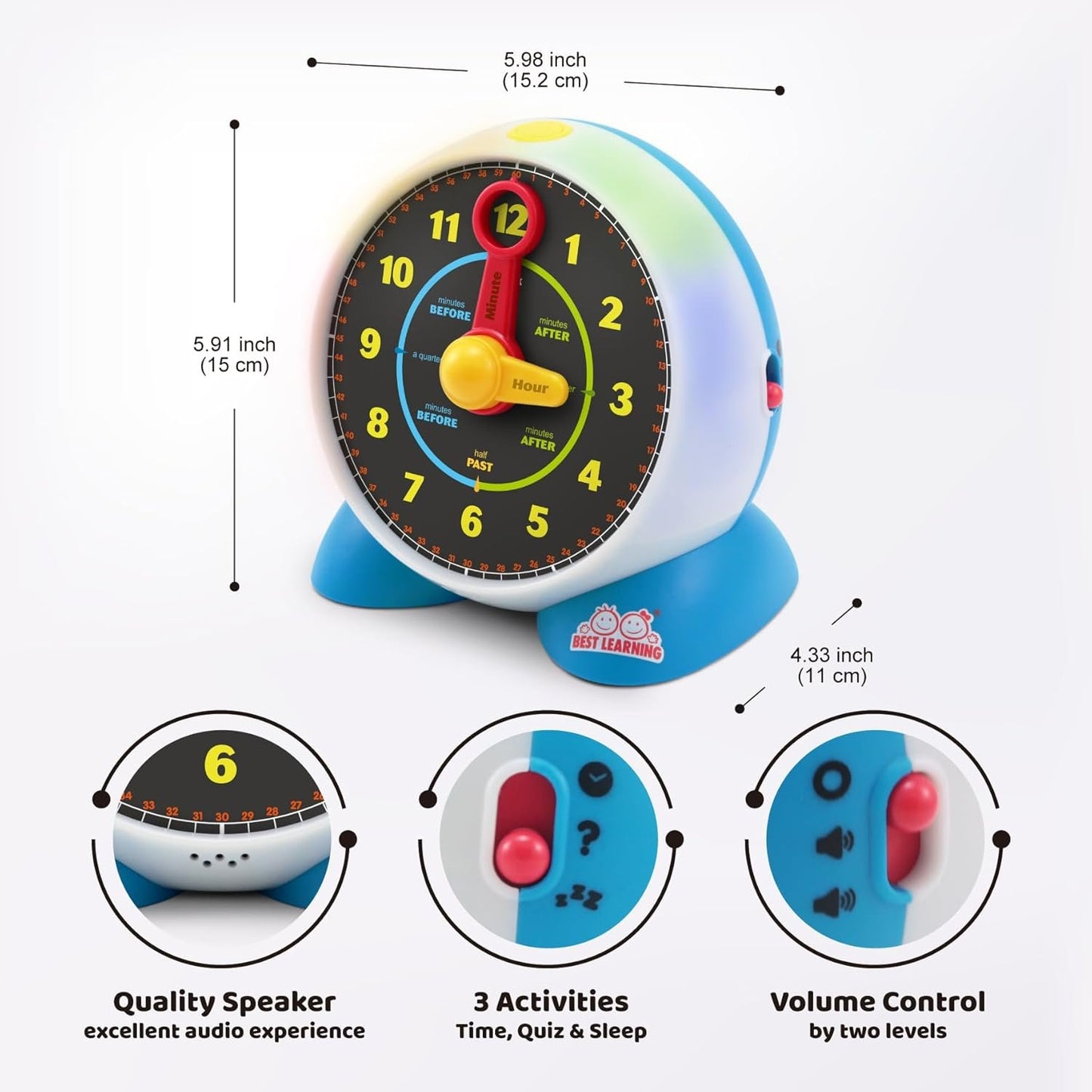 Best Learning Learning Clock - Educational Talking Learn to Tell Time Light-Up Toy with Quiz and Sleep Mode Lullaby Music - Ideal Birthday Toddlers & Kids Ages 3 to 6 Years Old