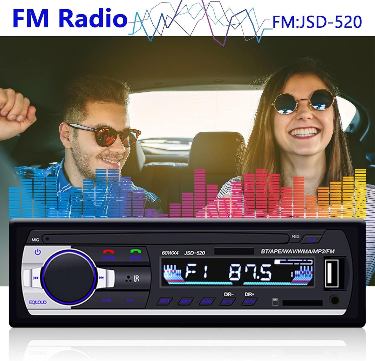 1 DIN Car Stereo Bluetooth Car Stereo, Single Din MP3 Player FM Radio Hands-Free Bluetooth 1 DIN Universal Support EQ/USB/TF/SD/AUX Audio Receiver + Remote Control