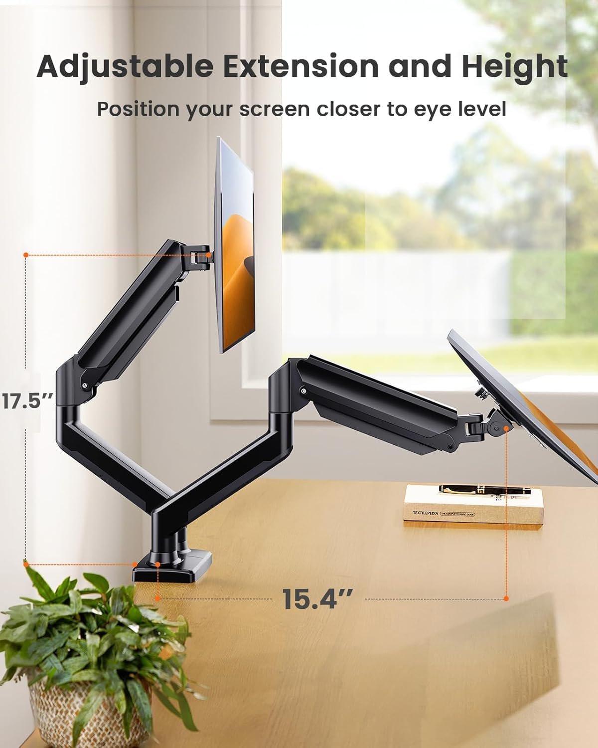 ErGear Dual Monitor Mount, Gas Spring Arm for 17"-32" Screens, Max 22 lbs Each, VESA 75/100mm, Adjustable Height, 180° Swivel, Tilt, 360° Rotation, Sturdy Steel for Office Use
