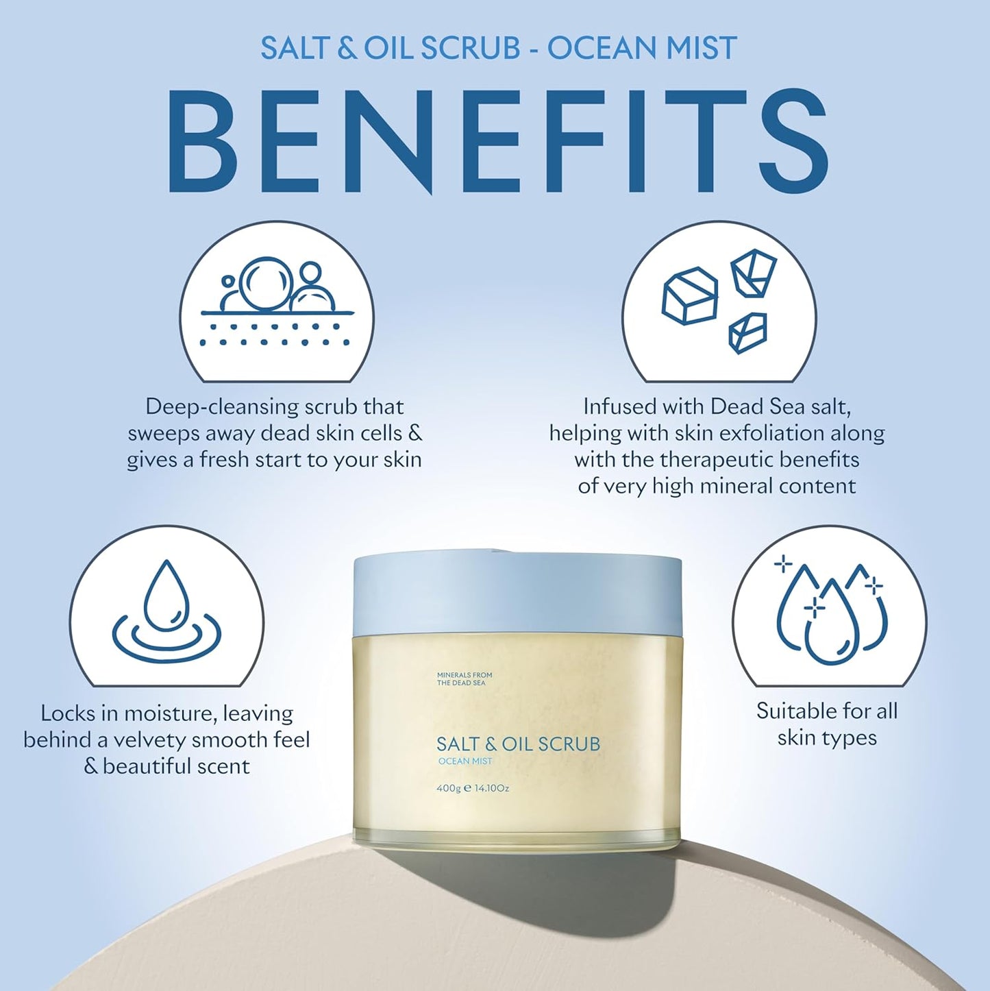 SEACRET Body Scrub - Salt & Oil Body Exfoliator with Dead Sea Minerals and Essential Oils, Scented 14.1 FL.OZ.