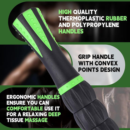 INSCOOL Massage Roller Stick,Muscle Roller Stick for Athletes,Liposuction Massage Roller for Lymphatic Drainage, for Relief Muscle Soreness, Help Runner Legs, Back Recovery (Light Green & Black)