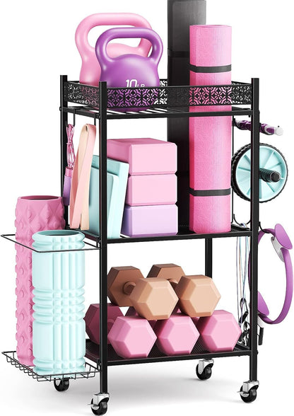 Yoga Mat Storage Rack, Home Gym Storage Rack Yoga Mat Holder, VOPEAK Workout Storage for Yoga Mat, Foam Roller, Gym Organizer Gym Equipment Storage for Home Exercise and Fitness Gear (Metal)