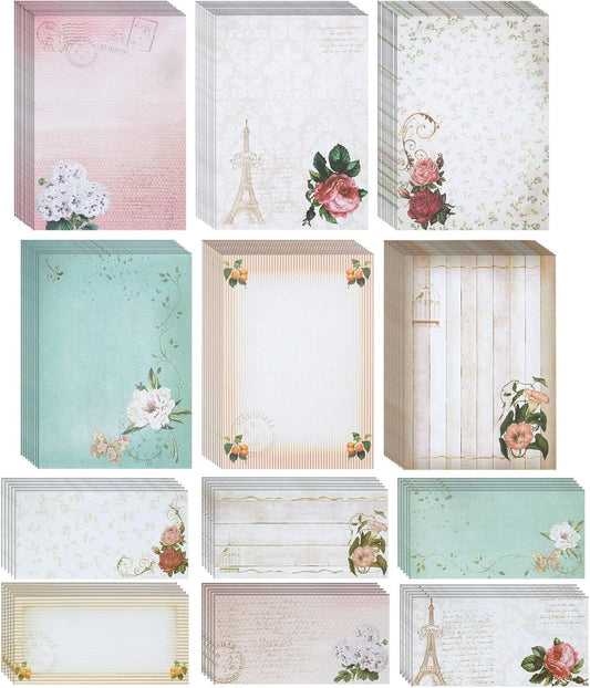 Floral Vintage Stationery Letter Paper and Envelopes Set (90 Pieces)