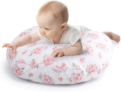 The Peanutshell Nursing Pillow & Cover - Soft Newborn Nursing Baby Girl Pillow Covers, Supportive & Comfortable Breastfeeding, Tummy Time Baby Essentials - Pink Floral