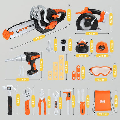 Kids Tool Set - Pretend Play Construction Toys for 3 4 5 Year Old Boy Gifts, Preschool Learning Tool Set with Electronic Drill/Chainsaw Toy/Circular Saw Toys, Toddler Take Apart Stem Toys for Kid 3-5
