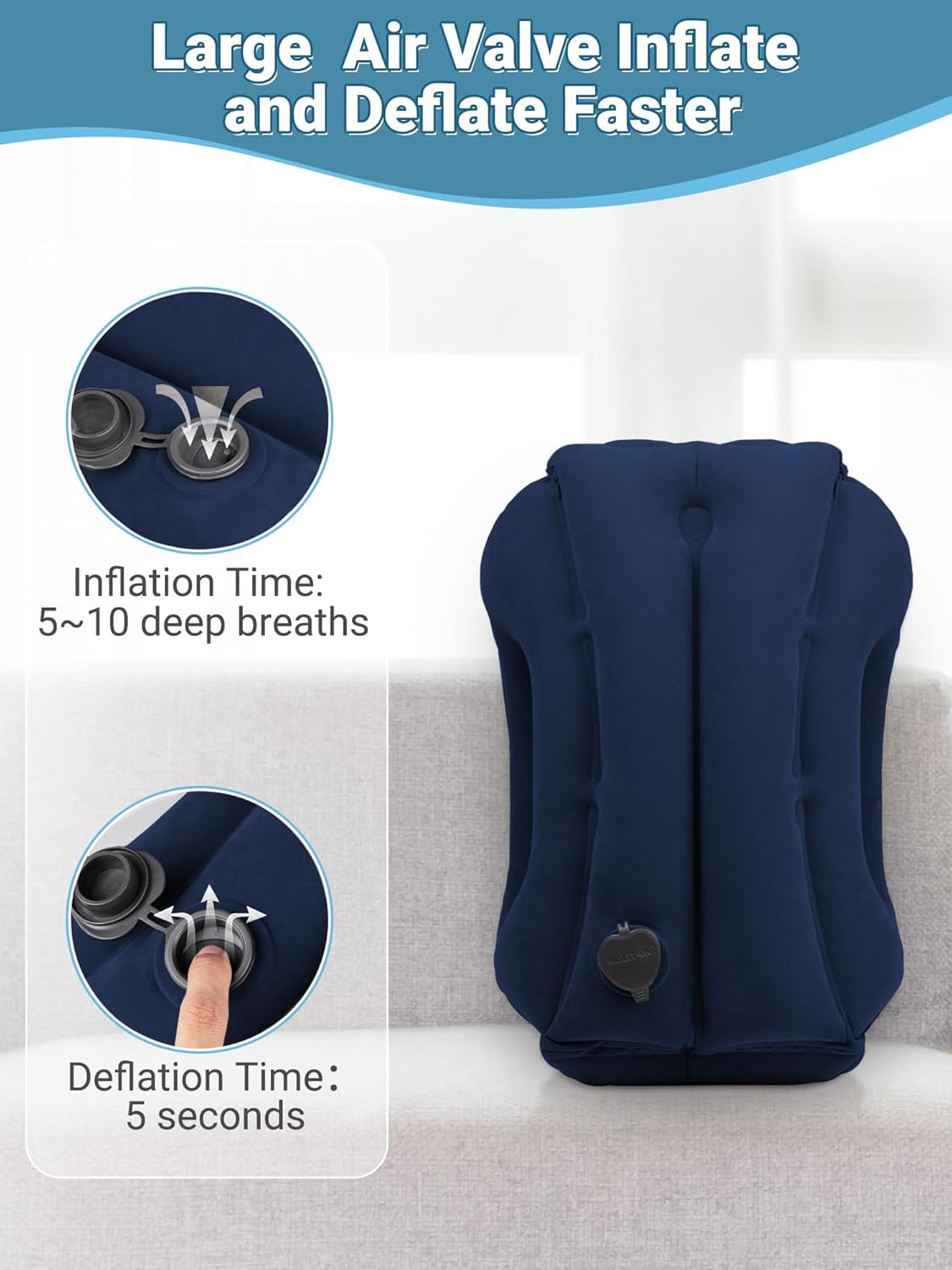 Maliton Travel Pillow, Neck Pillow, Aeroplane Inflatable, Foldable, Portable, Comfort Travel Pillow, Supports the Head and Protect the Cervical Spine, Neck Pillow for Airplanes, Trains, Drives, Blue