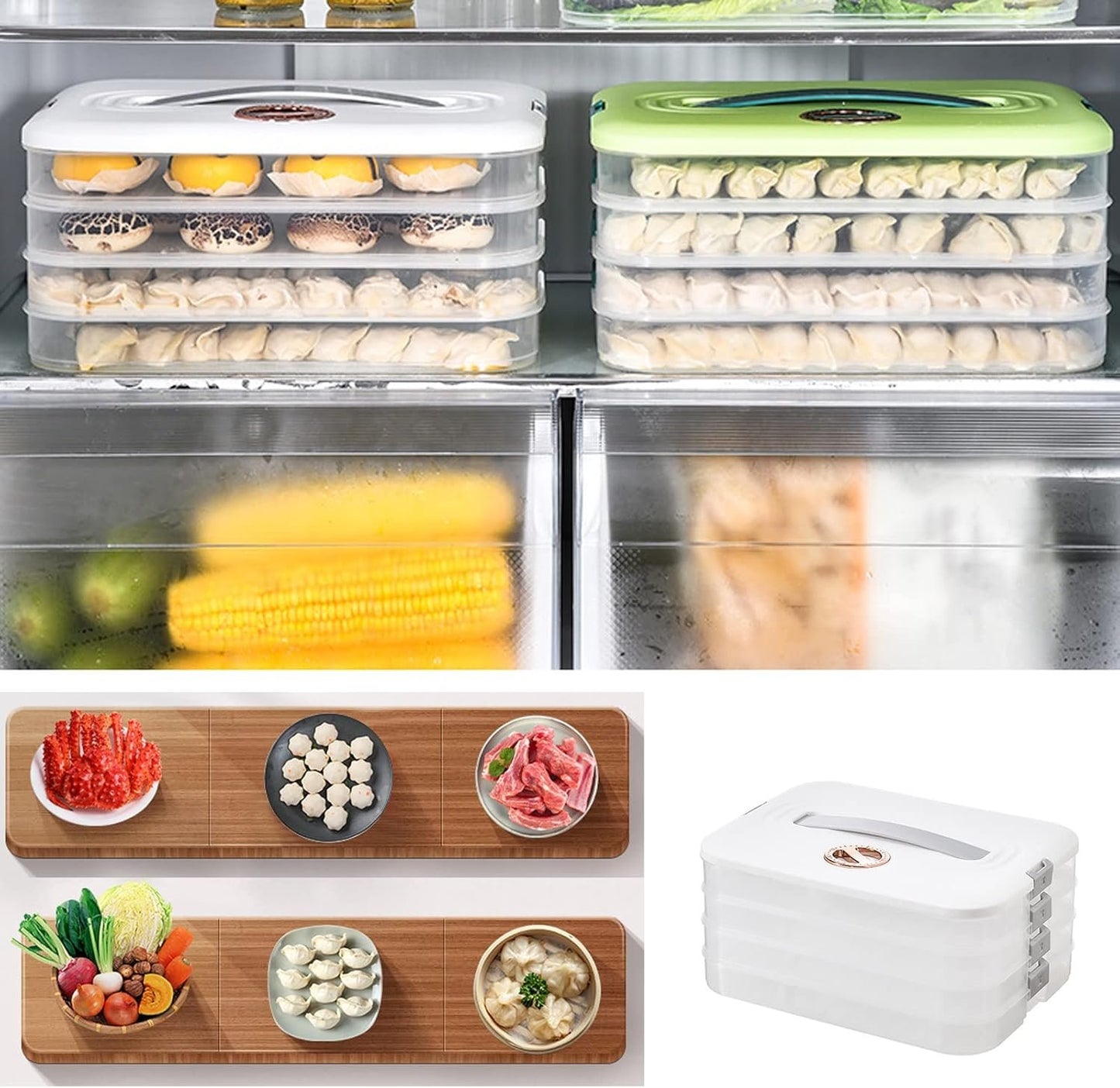 Jonvin 4-Layer Food Storage Containers with Lids Dumpling Storage Box,Good Sealing,Stackable Food Containers