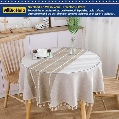Round Clear Plastic Table Protector Cover Pad Thick Wipeable PVC Vinyl Tablecloth Furniture PVC Protective Desktop Liner Cover Waterproof Dining Tabletop Protection Desk Top Pad 36 Inch Diameter Round