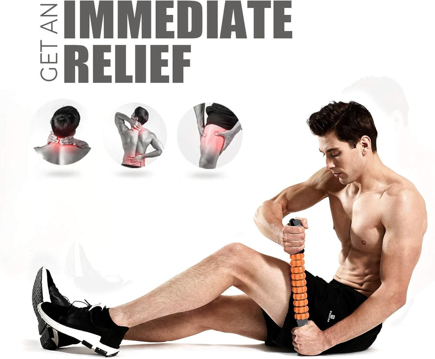 Kamileo Athlete Muscle Roller, Fascia Muscle Roller Releases Fascia to Reduce Pain, Cellulite Massager,Massage Tool to Relieve Soreness and Stiffness of Body Parts Calves, Thighs, Shoulders(Orange)