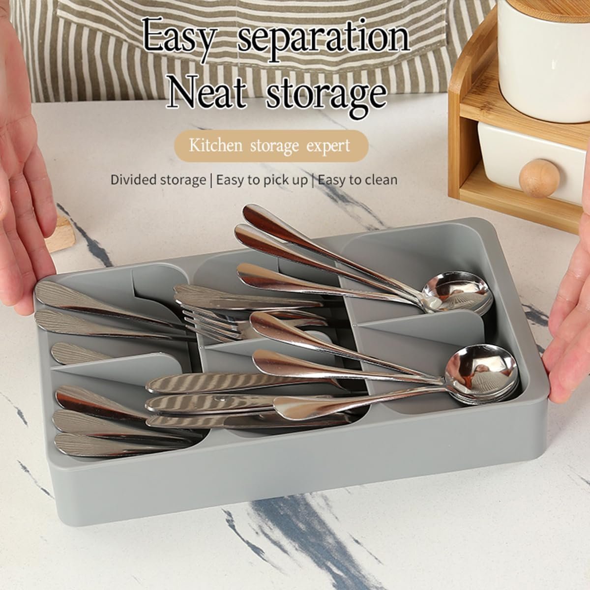 Mulikeer 6 Slot Silverware Cutlery Drawer Organizer, Kitchen Utensil Tray for Flatware, Cutlery, Spoons and Knives Storage Organization