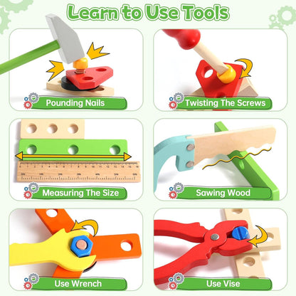 Montessori Construction Toys for 3 4 5 Year Old Boys Wooden Kids Tool Building Set Toddler Toy Box Pretend Play Stem Toy Fine Motor 3 4 5 Year Old Boys Girls Christmas Birthday Gift