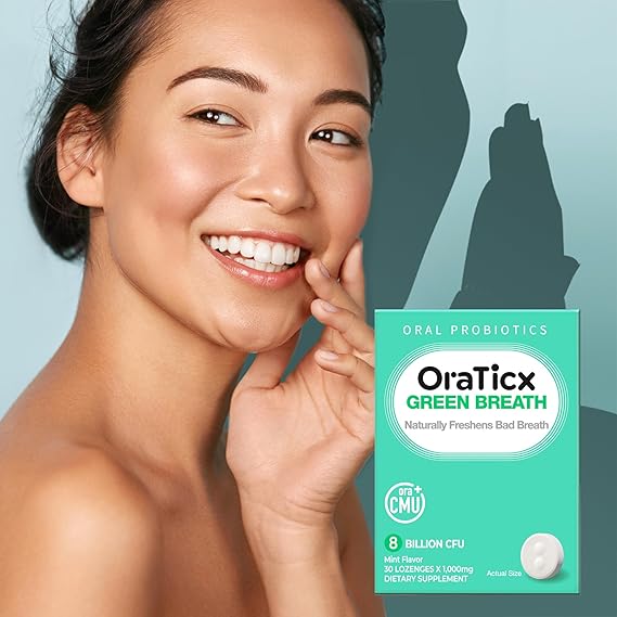 Green Breath Oral Care Probiotics, Naturally Support Freshens Bad Breath & Healthy Mouth, Dental Probiotic Supplement 8 Billion CFU, Mint Flavor 30 Lozenges 1-PK