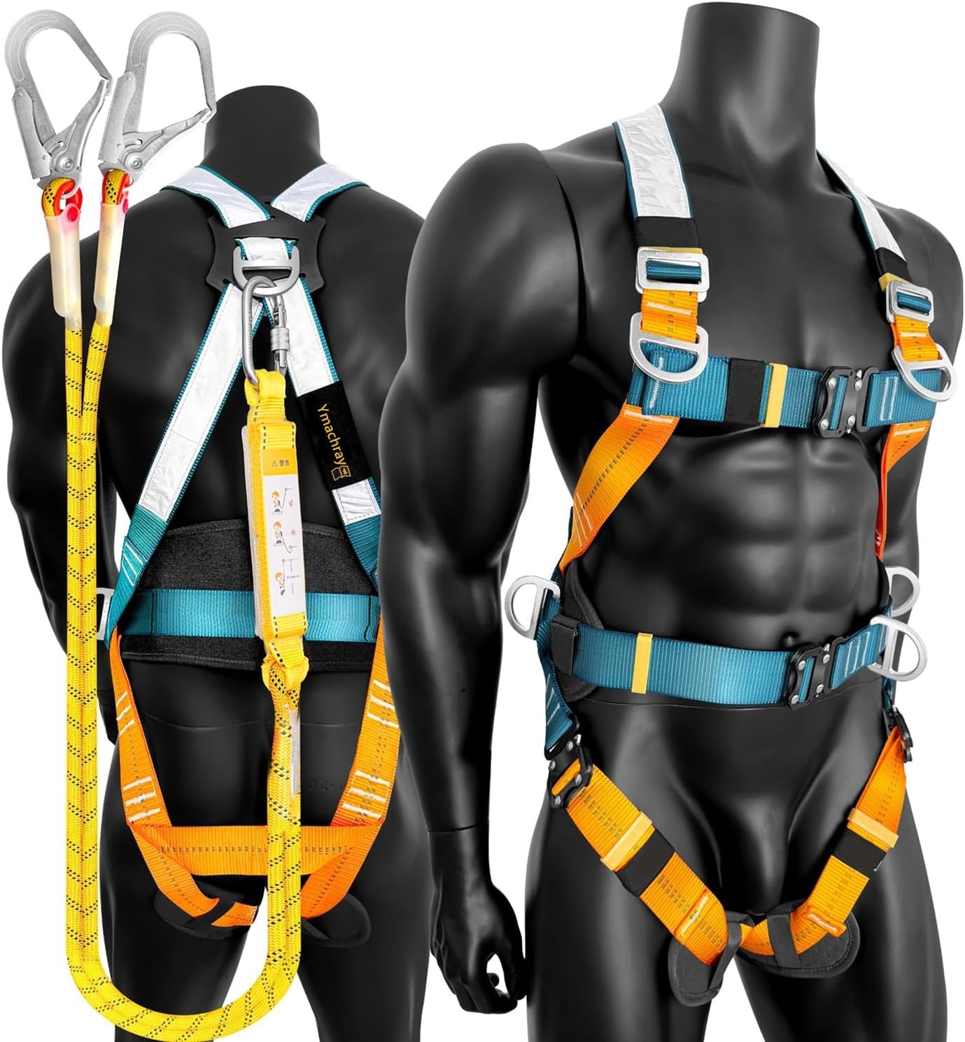 Fall Protection Full-Body Safety Harness, Vented & Padded Shoulder, Legs & Back