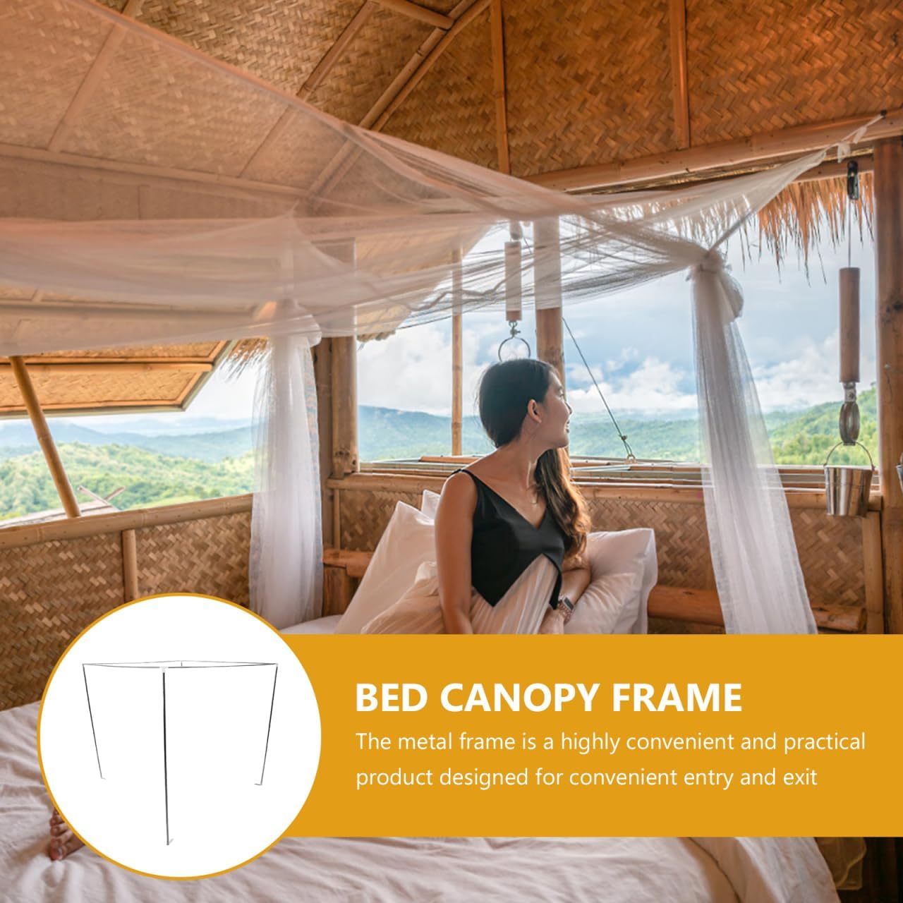 Amosfun 4 Post Canopy Bed Frame Bracket Poles Set Stainless Steel Bedding Canopy Frame Post Four Corner Netting Curtain Supporting for 2m Bed