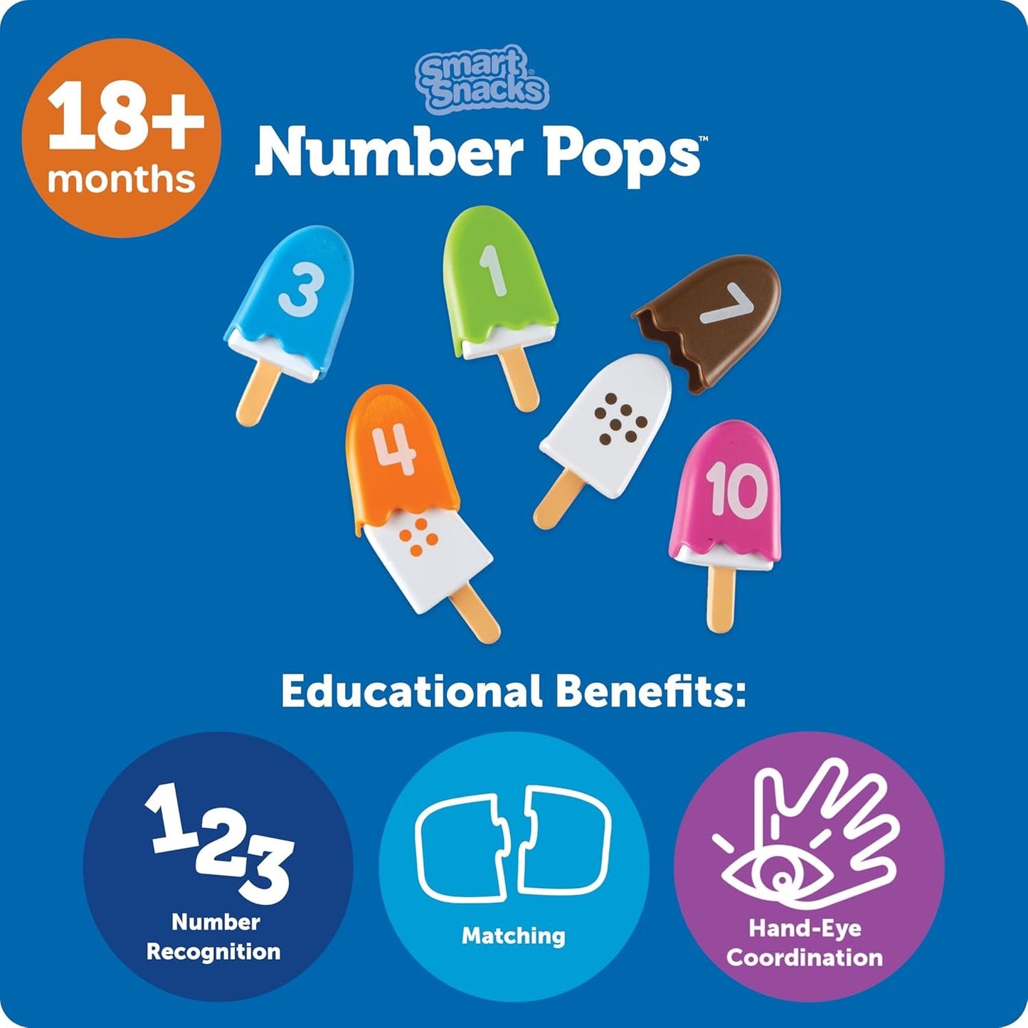 Learning Resources Smart Snacks Number Pops, Fine Motor Toy, Set of 10, Ages 18 mos+ (LER7344)