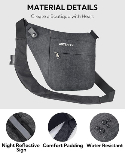 WATERFLY Sling Bag Crossbody Chest Bag Lightweight Casual Daypack Water Resistant Chest Shoulder Bag for Men Outdoor Travel Daily Use (Dark Gray)