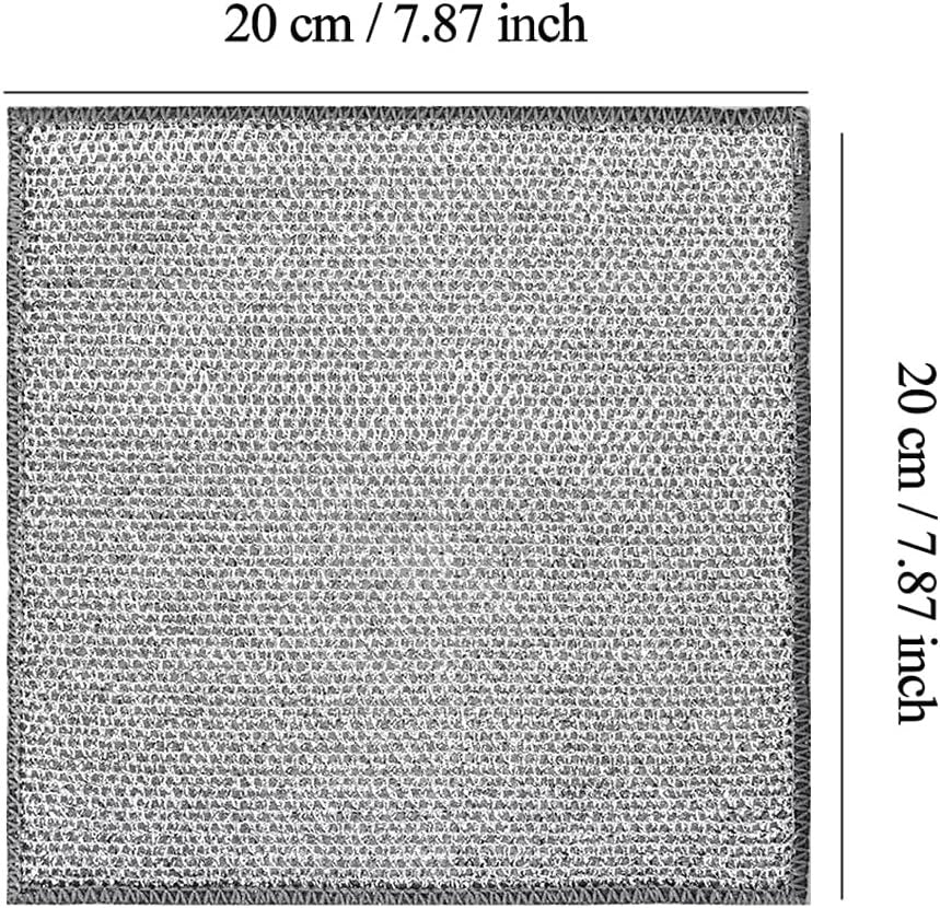 YinQin 6 PCS Double Layer Wire Dishwashing Cloths Non Scratch Stainless Steel Mesh Cleaning Cloth 20x20 cm Two Layer Multi Purpose Metal Wire Dish Cloths Rag Towel for Kitchen, Dish, Sink, Stove Top