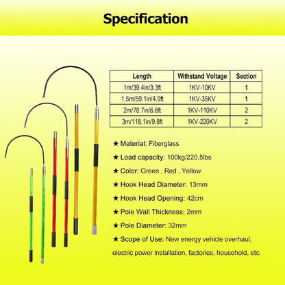 Rescue Hook Stick Electrical Safety Fiberglass High Voltage Insulated Rescue Hook for Electrician, Electrocution Emergency Life-Saving Tool with Telescopic Pole for Cable Maintenance Power Tower(Yello