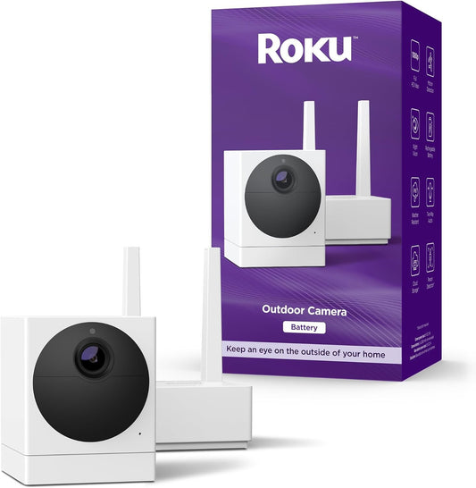 Roku Outdoor Camera for Home Security - IP65 Weather Resistance Wireless Security Camera with 1080p HD Night Vision, Compatible with Alexa & Google, Motion Detection White (Renewed)