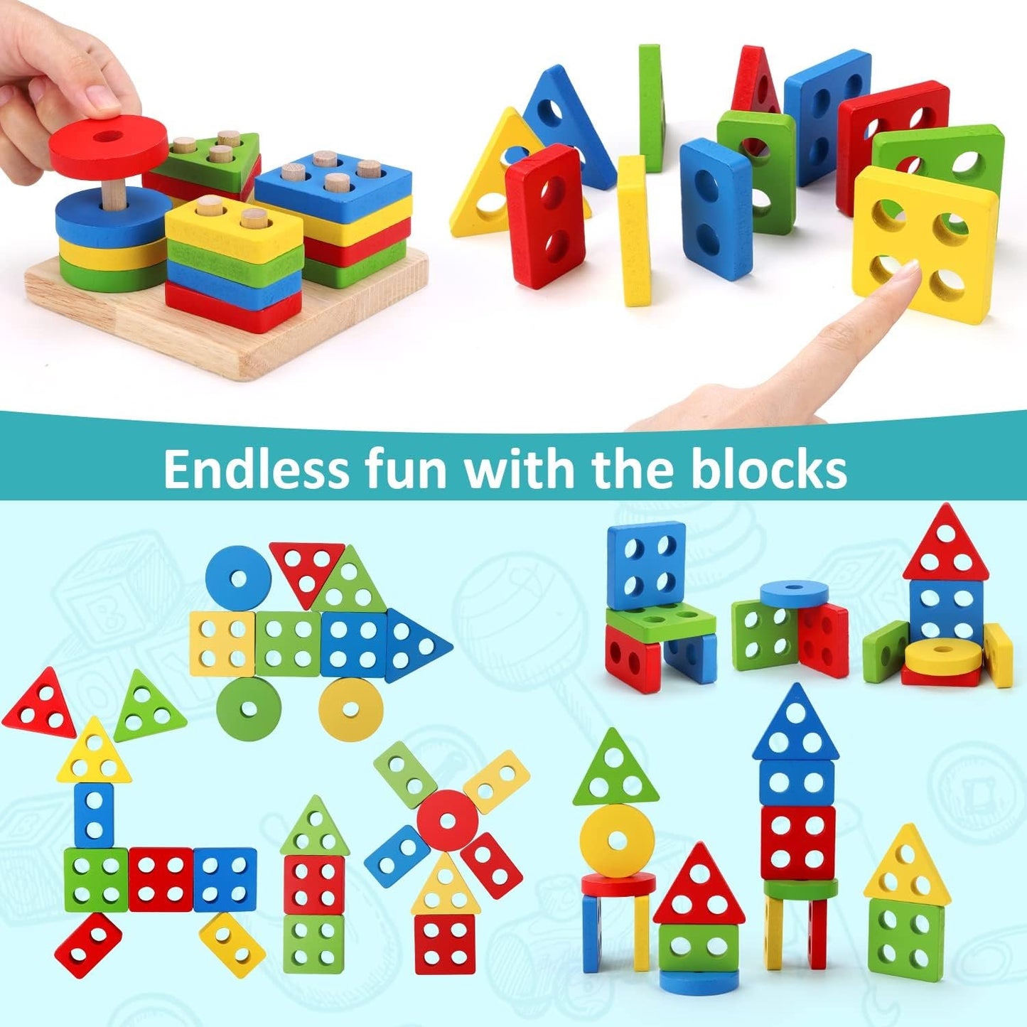 Qizebaby Toddlers Montessori Wooden Toys for Boys Girls Age 2 3 4 Year Old,Baby Toy Learning Musical Setsï¼ŒShape Sorting Toys Gifts for Kids 2-4, Wooden Preschool Learning Fine Motor Skills Game