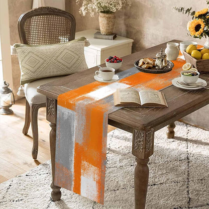 Burnt Orange Table Runner 70 Inch Long Fall Orange and Gray Modern Dinner Runners Farmhouse Dresser Scarf Grey Abstract Art Non-Slip Runners for Dining Table Holiday Parties Banquet