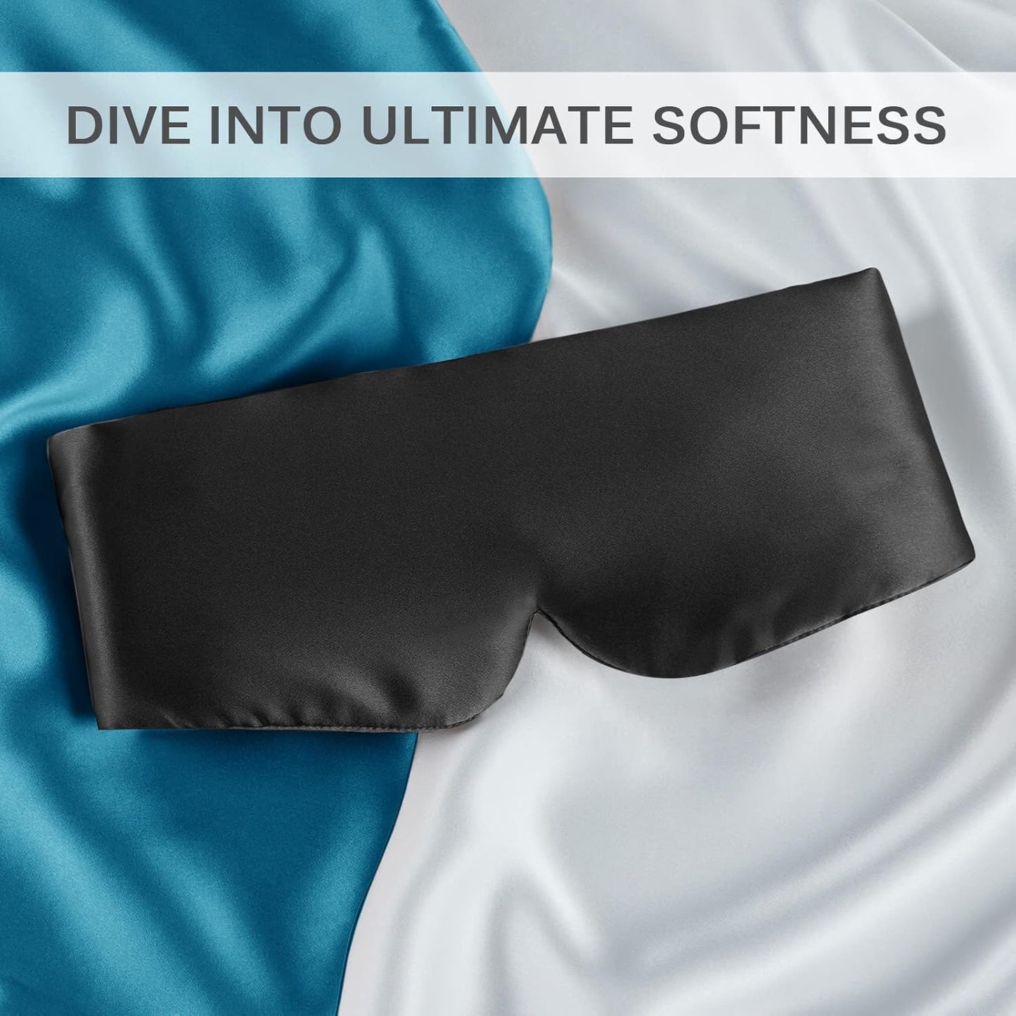 (Black) - 100% Mulberry Silk Sleep Mask Eye Mask for Man and Woman with Adjustable Hook and loop Headband, Full Size Large Sleep Mask & Blindfold for Total Blackout for All Night Sleep, Travel & Nap- Black