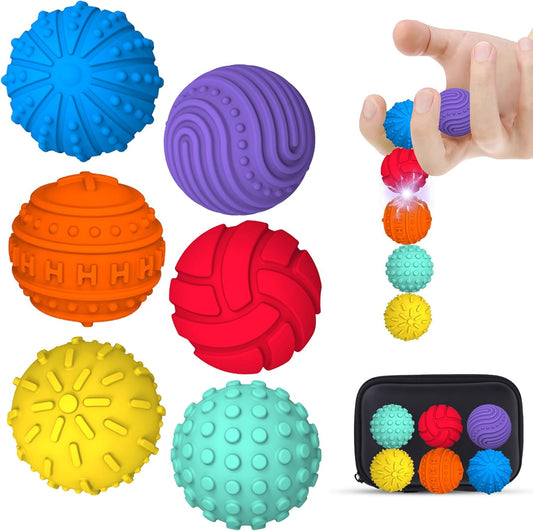 6Pcs Sensory Fidget Ball Toys, Magnetic Stress Balls, Rainbow Silicone Sensory Balls, Quiet Desk Toys for Adults and Children (B)