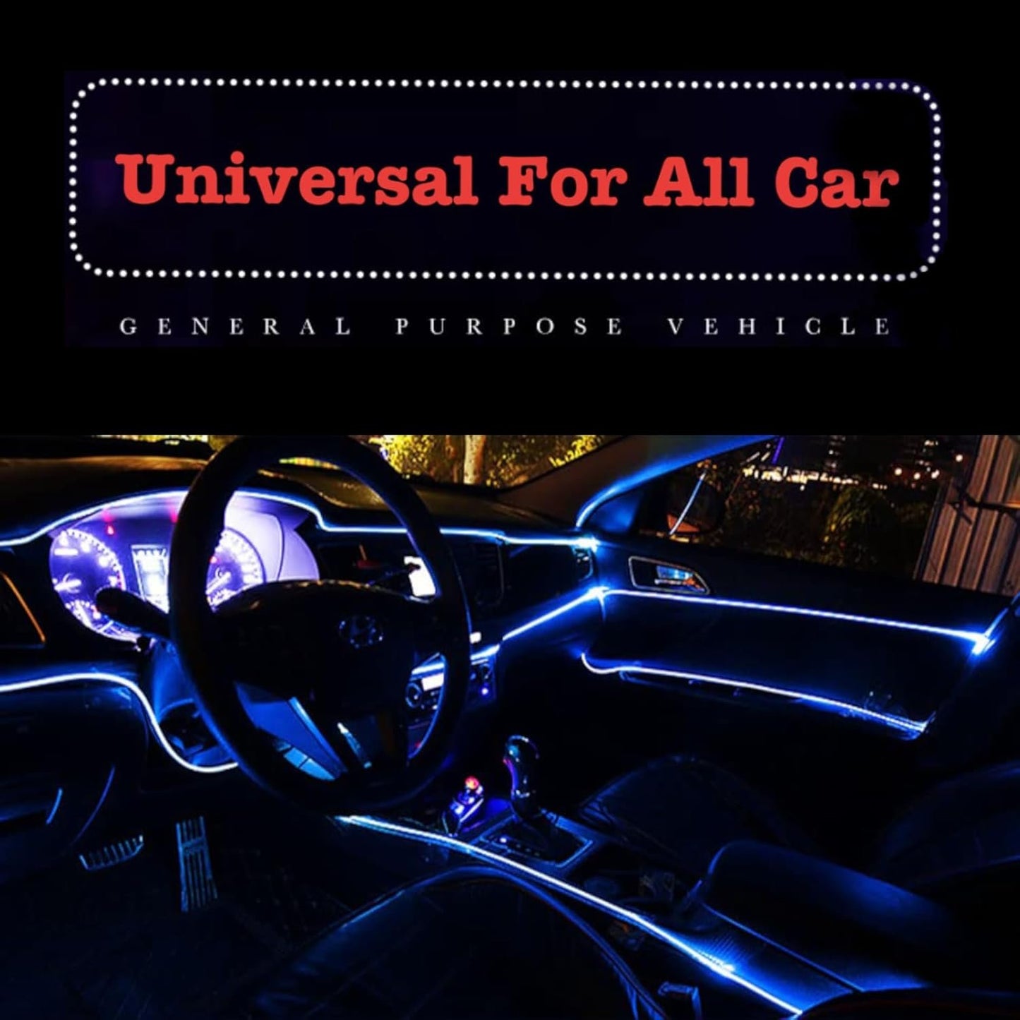 EL Wire Car Interior LED Strip Lights, 16FT USB Powered Neon Ambient Light Kits for Auto Indoor Gap Decorations Dashboard Accessories.(Ice Blue)