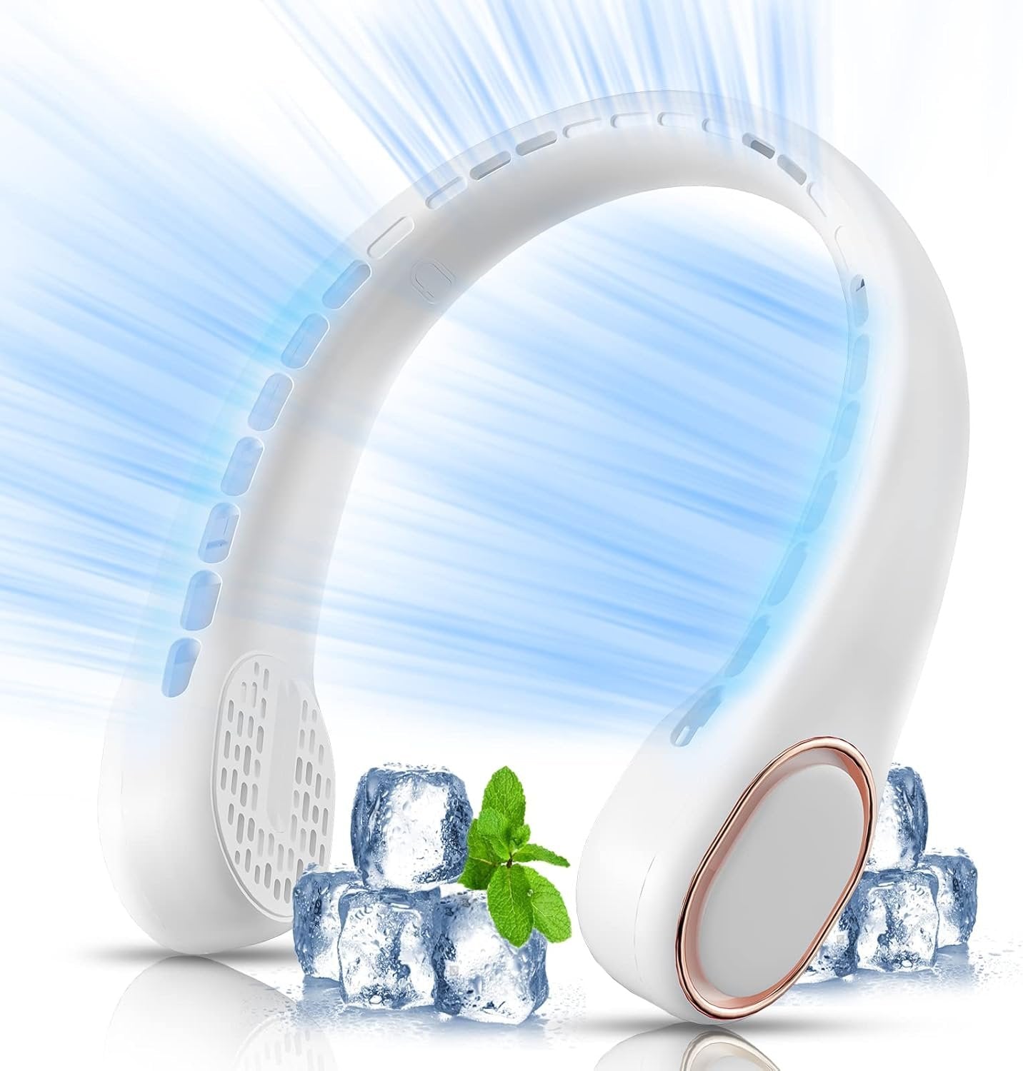 MFEESYOB Neck Fan, Neck Fans Portable Rechargeable, 5000mAh Battery Operated Bladeless Design with 3 Adjustable Speeds, Ultra-Quiet, 360° Faster Cooling, Suitable for Outdoor Sports, Travel, Office