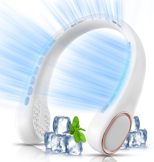 MFEESYOB Neck Fan, Neck Fans Portable Rechargeable, 5000mAh Battery Operated Bladeless Design with 3 Adjustable Speeds, Ultra-Quiet, 360° Faster Cooling, Suitable for Outdoor Sports, Travel, Office