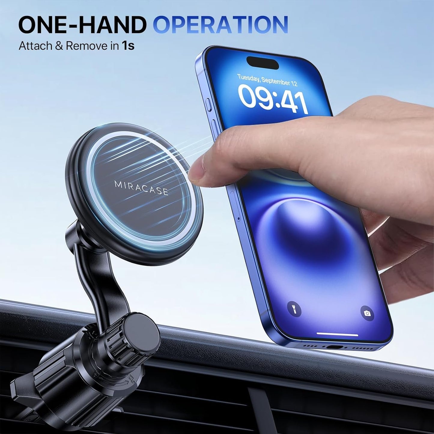 Miracase for MagSafe Car Mount, [Upgraded 20 Magnets] Super Stable Magnetic Phone Holder car, [360°Rotating] Extended Arm Car Phone Holder Compatible with iPhone 16 pro max 15 14 13 12 MagSafe Case