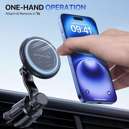 Miracase for MagSafe Car Mount, [Upgraded 20 Magnets] Super Stable Magnetic Phone Holder car, [360°Rotating] Extended Arm Car Phone Holder Compatible with iPhone 16 pro max 15 14 13 12 MagSafe Case