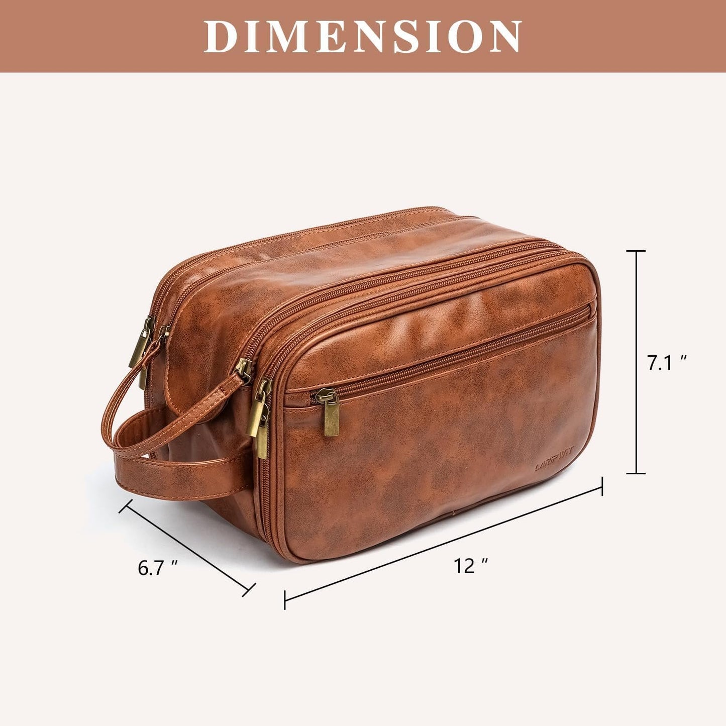 Toiletry Bag Men's PU Leather Toiletry Bag Wash Bag for Travel Toilet Bag Men Organiser Dopp Kit Cosmetic Bag, Brown