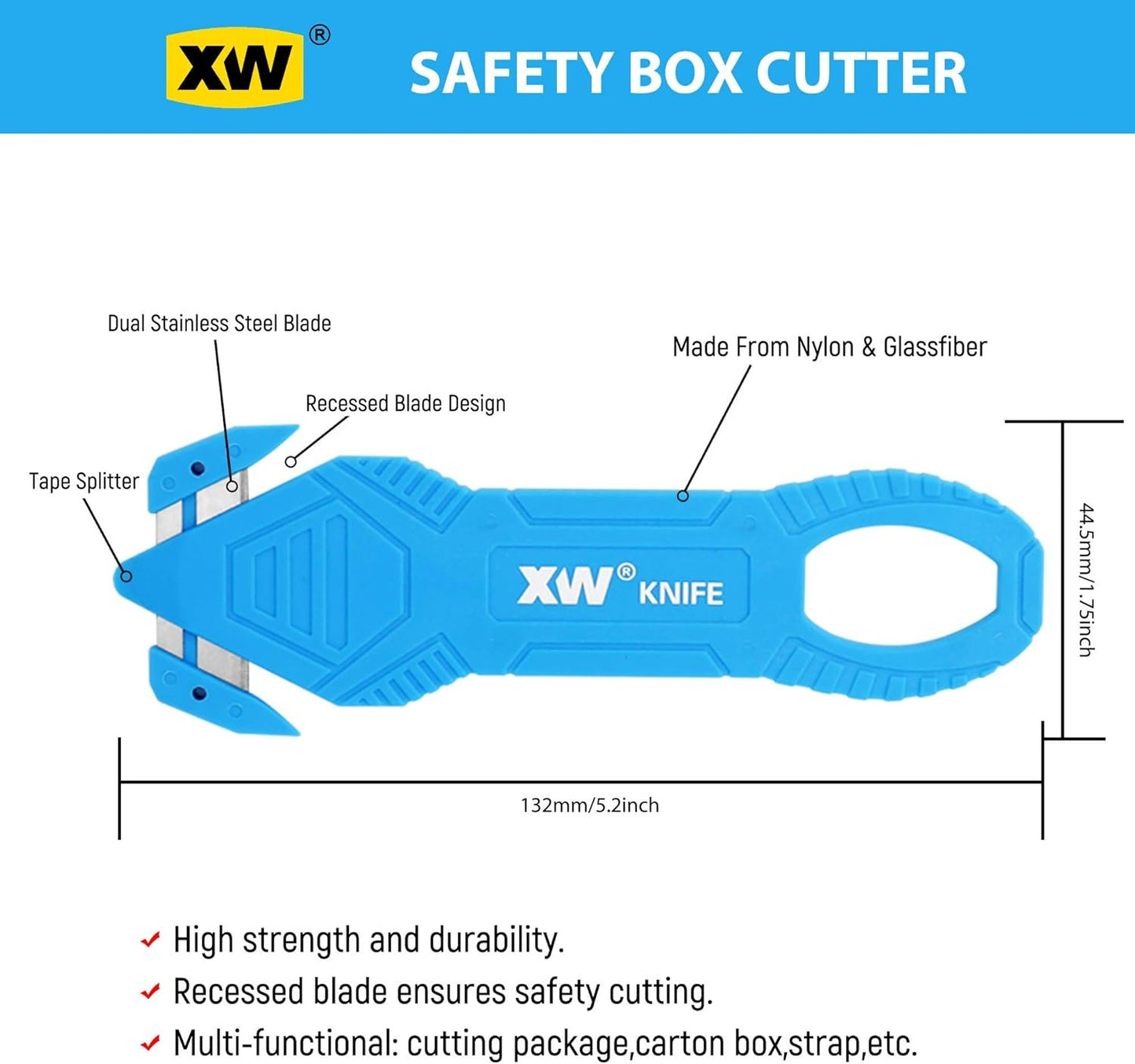 XW Safety Box Cutter of Stainless Steel Blade, Carton and Package Opener of Assorted Colors, 12-Pack