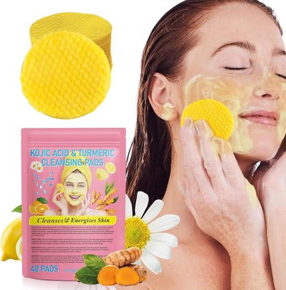 Facial Cleaning Set, 40 Pack Turmeric Cleaning Pads Mousse, Portable Skin Care Tools, Travel Essentials Facial Sponges,Helps Balance Skin Oil And Water, Remove Excess Keratin