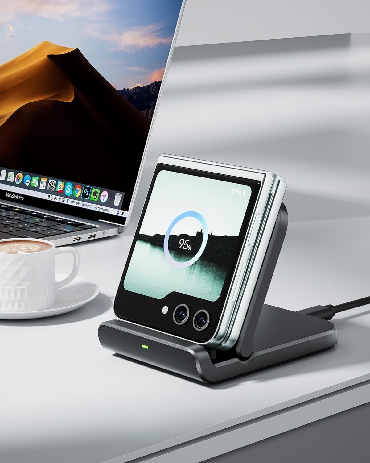 SwanScout Wireless Charger for Samsung Galaxy Z Flip 6, Foldable Phone Charging Station for Galaxy Z Flip 5/4/3, Motorola RAZR 60 Ultra/60/50/40, SwanScout 501S (No Adapter)