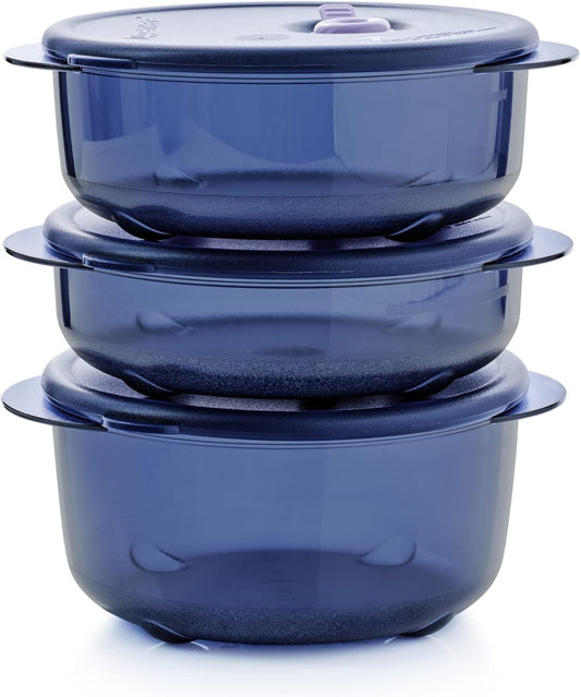 Tupperware Brand Vent â€˜N Serve Container Set - 3 Small Round Containers to Prep, Freeze & Reheat Meals + Lids - Dishwasher, Microwave & Freezer Safe - BPA Free