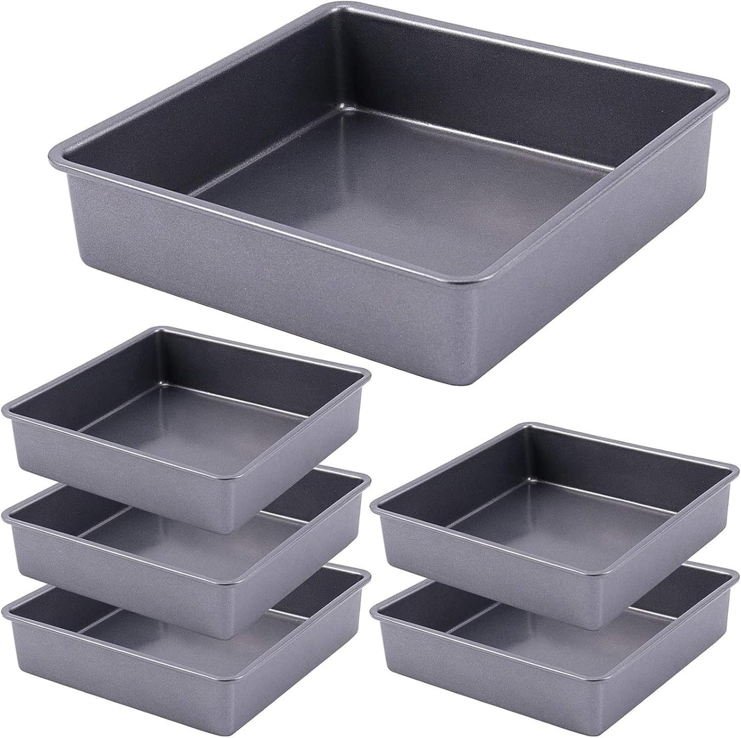 ZOENHOU 6 Set 8 Inch Baking Pan Square Cake Pan, Nonstick Bakeware Brownie Baking Pan, Carbon Steel Toaster Oven Square Sheet Pan