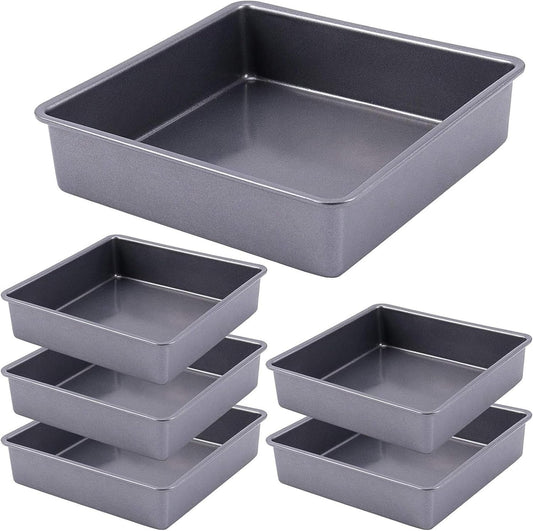 ZOENHOU 6 Set 8 Inch Baking Pan Square Cake Pan, Nonstick Bakeware Brownie Baking Pan, Carbon Steel Toaster Oven Square Sheet Pan