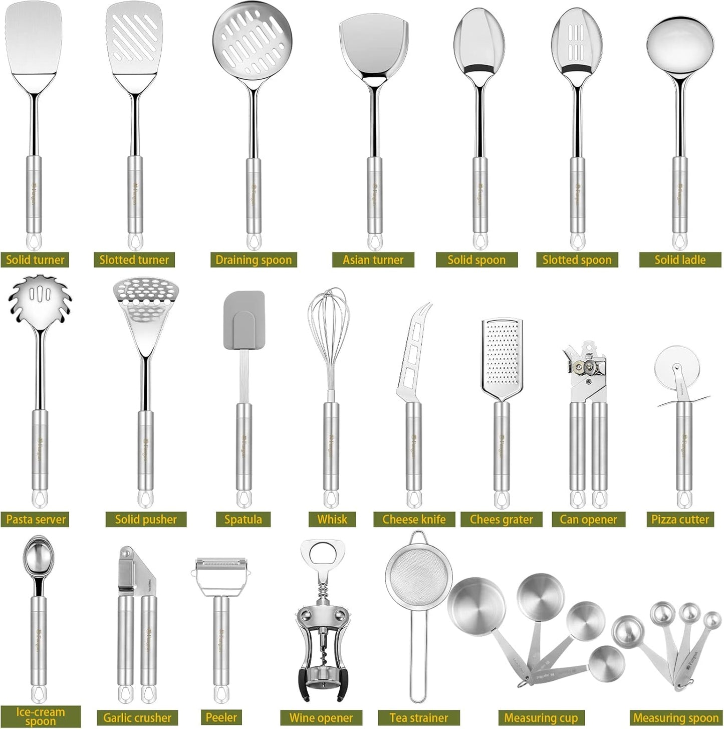 Fungun Stainless Steel Kitchen Utensil Set- 28 Pcs Cooking Nonstick Cookware Set with Spatula - Best Gadgets Tools Kitchen Accessories