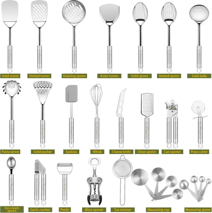 Fungun Stainless Steel Kitchen Utensil Set- 28 Pcs Cooking Nonstick Cookware Set with Spatula - Best Gadgets Tools Kitchen Accessories
